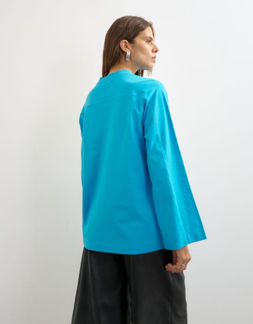 Topshop top skater a maniche lunghe con dettaglio cuciture turchese, 4 di 4