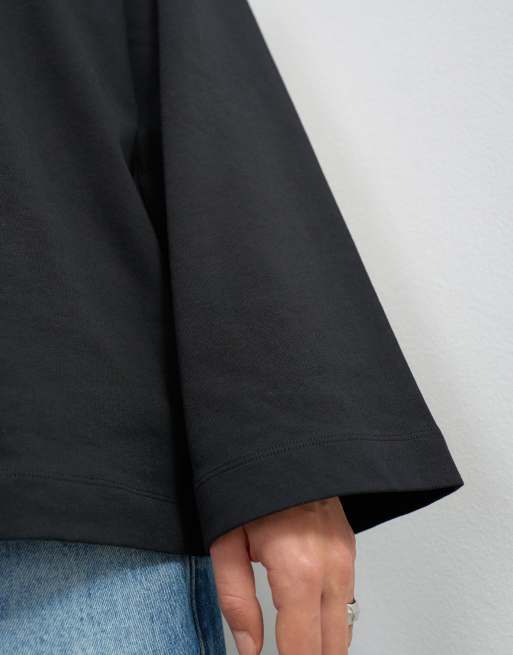 Topshop top skater a maniche lunghe con scollo a V nero, 3 di 8