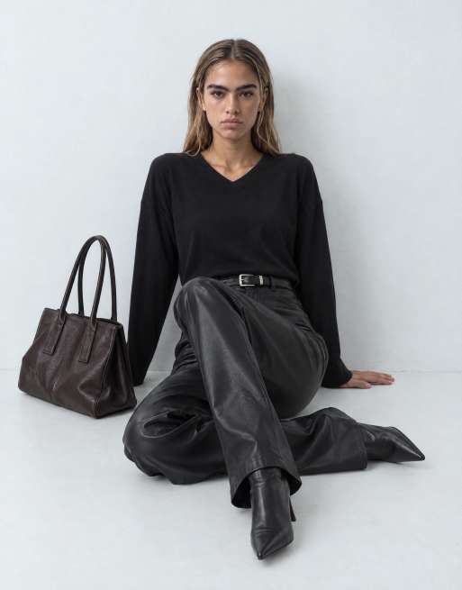 Topshop top skater a maniche lunghe con scollo a V nero, 7 di 8