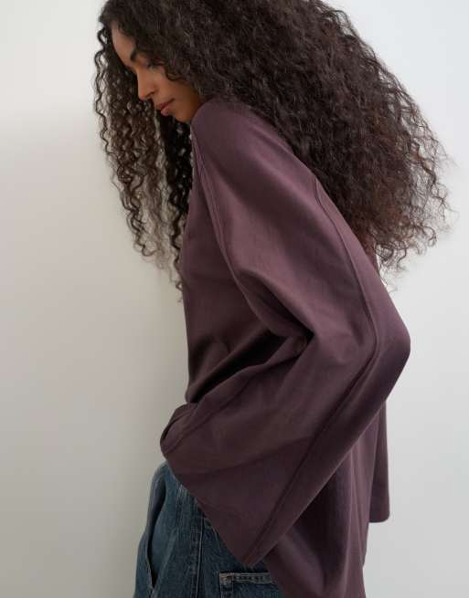 Topshop - top skater de manga larga con costuras en chocolate, 2 de 4