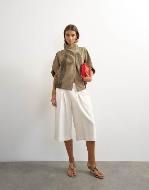 Topshop top sportowy z golfem i rękawami typu mock w kolorze oliwkowym - view 1