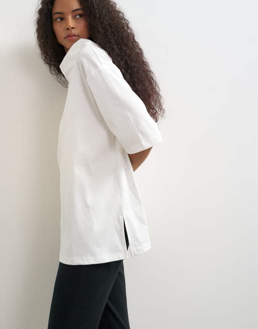Topshop top squadrato a collo alto e maniche corte in ecru, 2 di 4