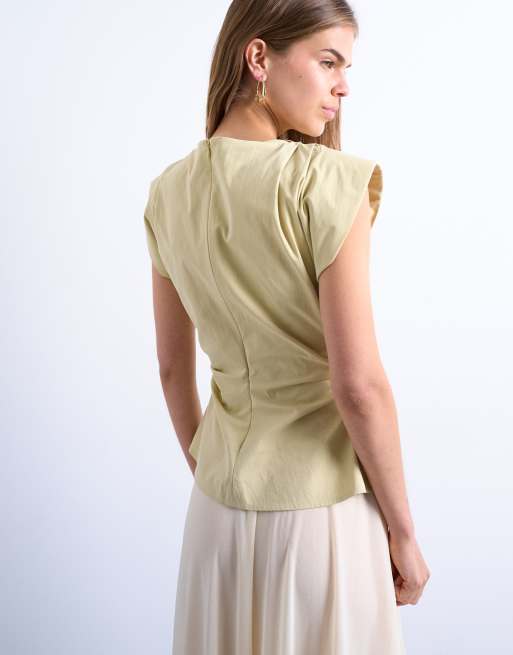 Topshop - Top stretto in vita color latticello con spalle strutturate, 3 di 4