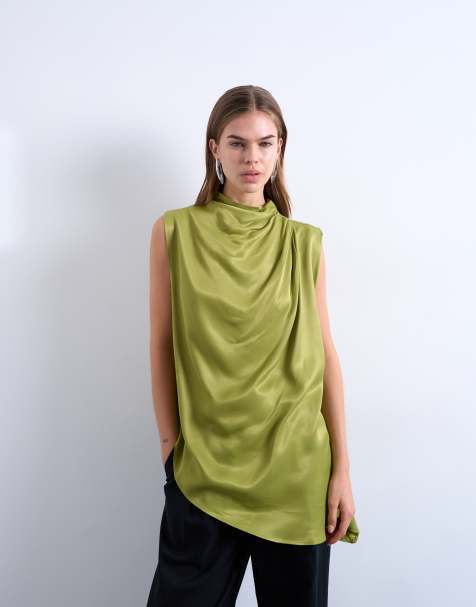 Topshop - Top style tunique sans manches à fronces - Vert - view 1