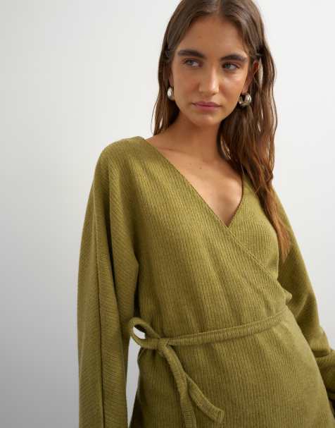 Topshop top supersuave con detalle cruzado en verde oliva - view 1