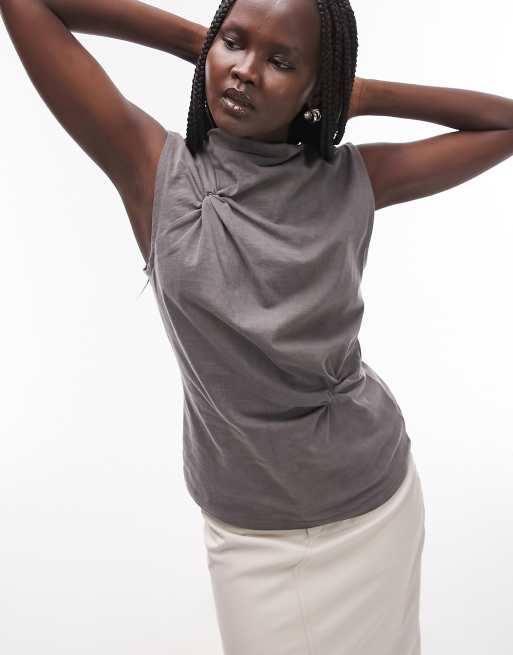 Topshop - Top torsadé à l'avant - Anthracite délavé