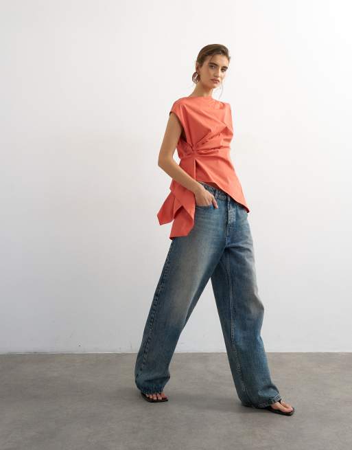 Topshop - Top torsadé sur le côté à encolure bateau - Sienne brûlé, 2 de 4