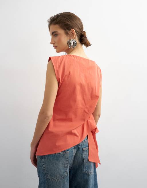 Topshop - Top torsadé sur le côté à encolure bateau - Sienne brûlé, 4 de 4