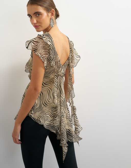 Topshop top transparent à col drapé, imprimé zèbre monochrome, 4 de 4