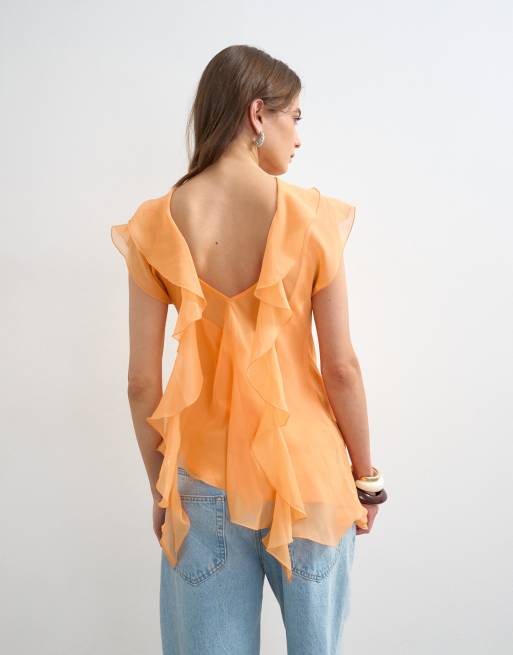 Topshop - Top transparent à encolure drapée - Rouille, 3 de 4