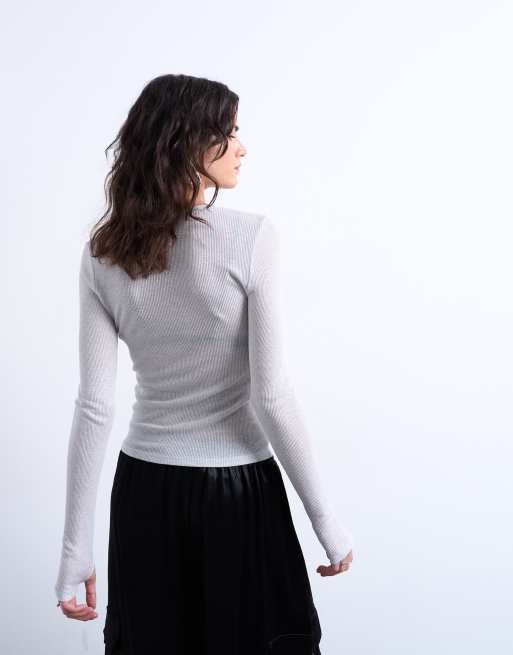 Topshop - Top transparent effet métallisé à manches longues - Argenté, 4 de 4