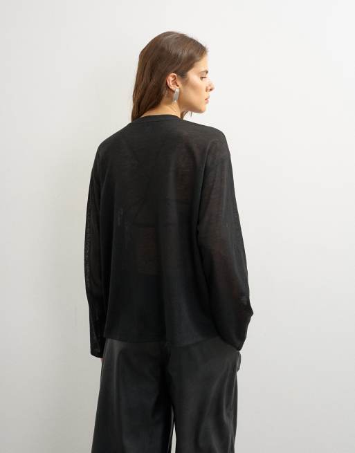 Topshop top transparent texturé graphique 'NYC' à manches longues noir, 4 de 4