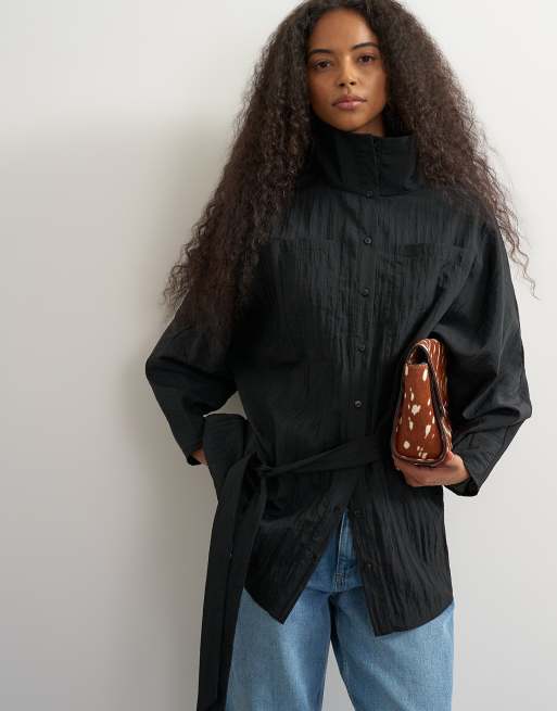 Topshop top tunica con collo a imbuto e vita annodata nero, 3 di 4