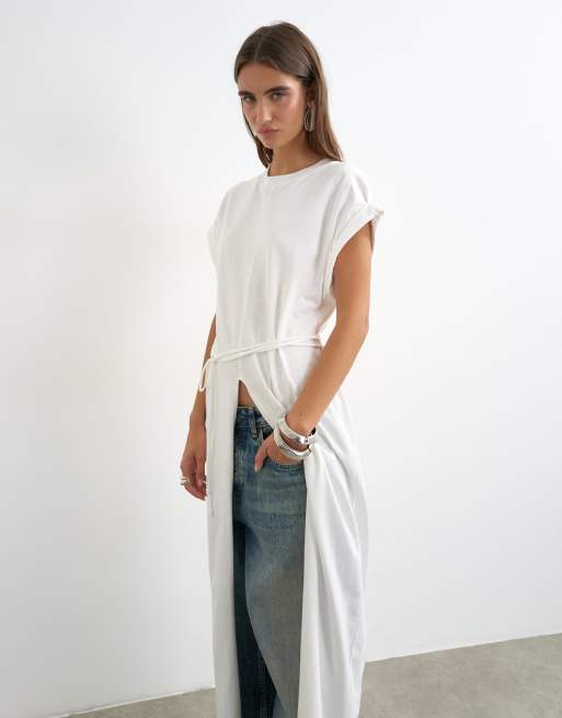 Topshop - top túnica largo con detalle retorcido en blanco, 3 de 4