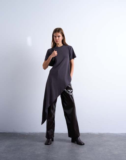 Topshop - Top tunique près du corps asymétrique à manches courtes - Noir