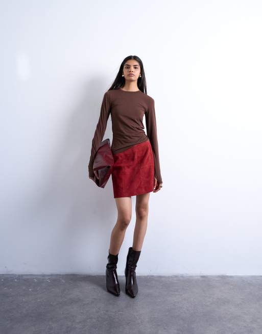Topshop - Top ultra-fin à manches longues et col ras de cou - Marron chocolat, 4 de 4