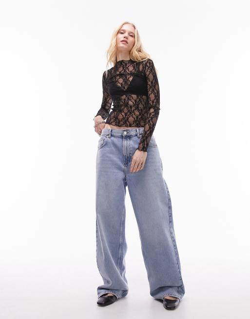 Topshop - Top van kant met lange mouwen in zwart, 4 van 4
