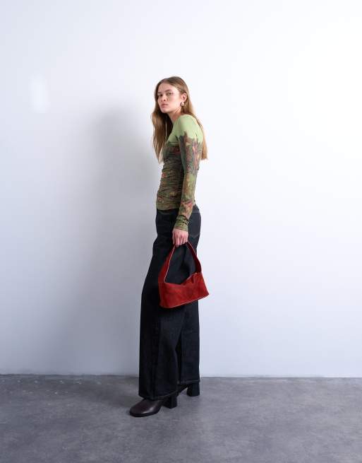 Topshop - Top van microvezel met rechte hals en abstracte prints in groen, 2 van 4