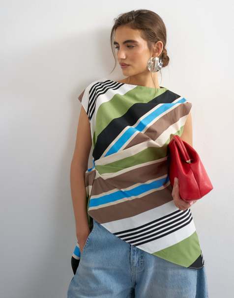 Topshop - Top verde a righe con scollo a barchetta e incrocio laterale - view 1