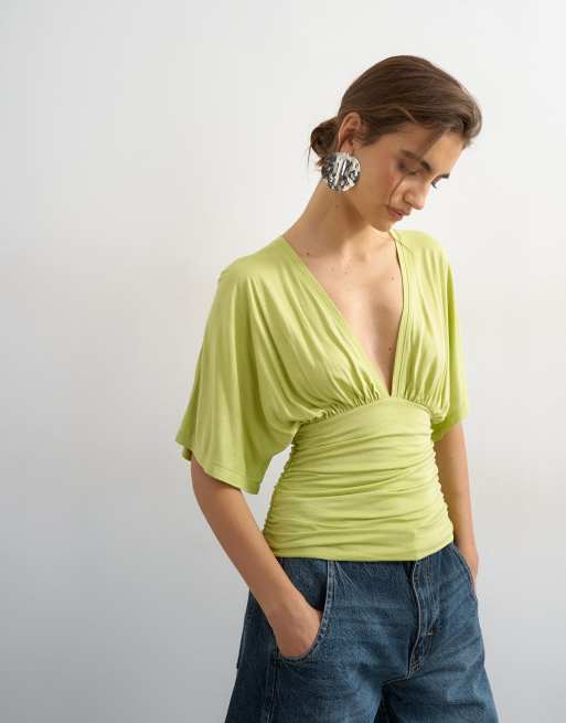 Topshop - Top verde lima con cuello de pico y detalle de lazada, 4 de 4