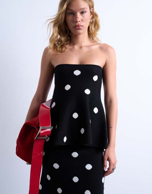 Topshop – Top z dzianiny o zwartym splocie w groszki, część zestawu