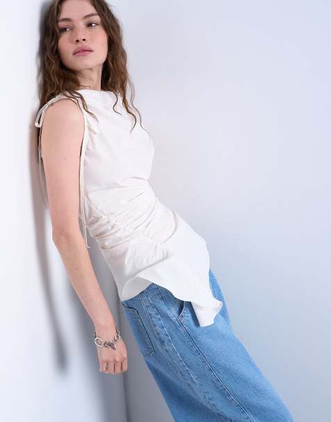 Topshop gathered detail top in ecru