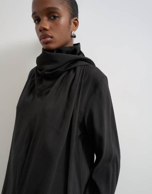 Topshop top zippé à col cheminée avec détail écharpe à franges noir, 2 de 4