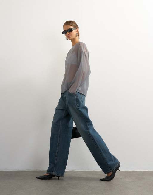 Topshop topp i organza med rund halsringning och oversize i grått, 4 av 4