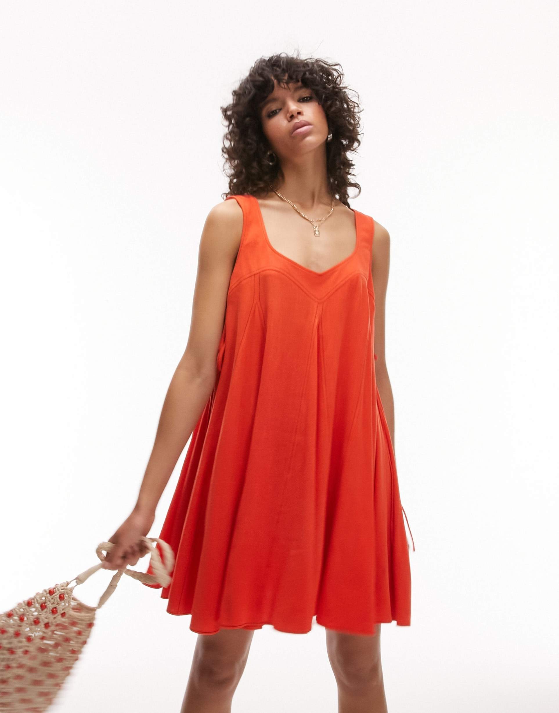 topshop topstitch mini chuck on dress in orange