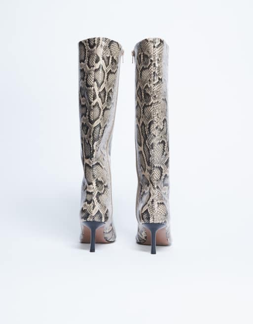 Topshop Tori knee high point toe boots in snake