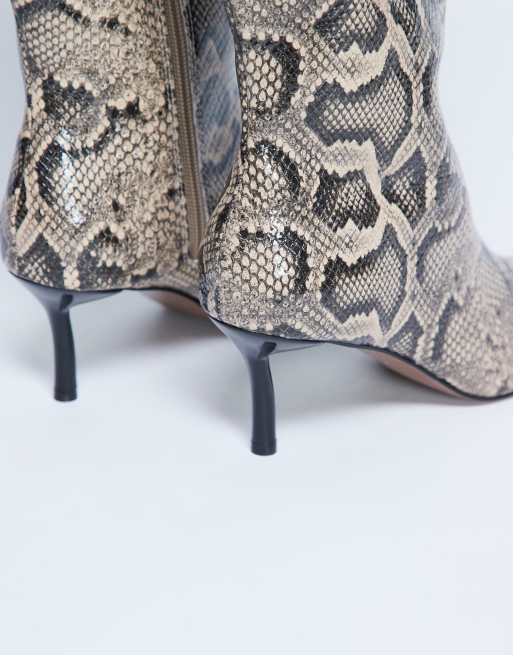 Topshop Tori knee high point toe boots in snake, 3 of 4
