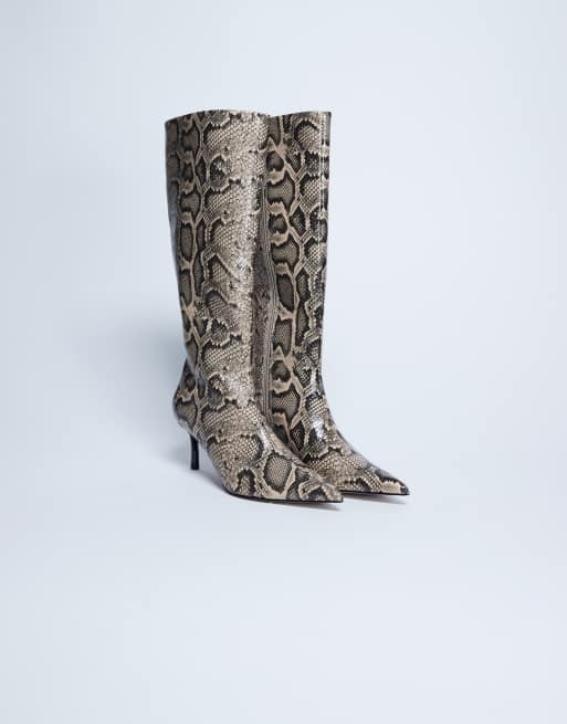 Topshop Tori knee high point toe boots in snake