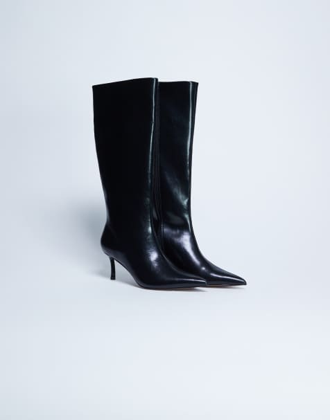 Topshop – Tori – Svarta, knähöga boots med spetsig tå - view 1