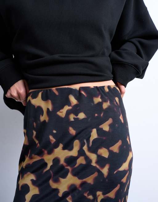 Topshop tortoise shell animal print mesh maxi skirt in black