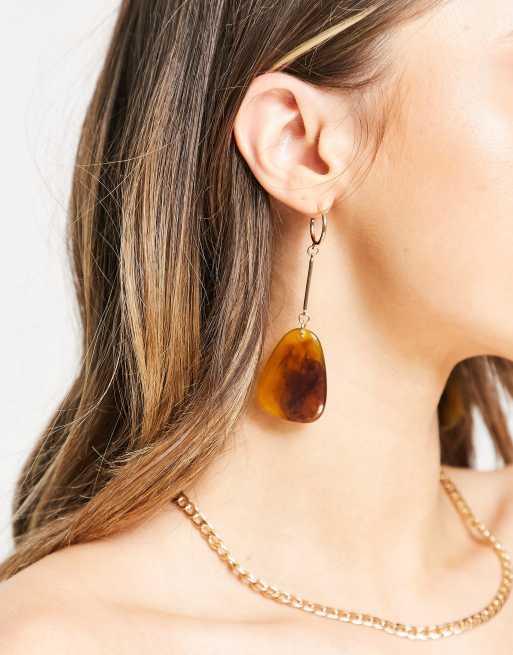 Topshop tortoiseshell pendant drop earrings in gold