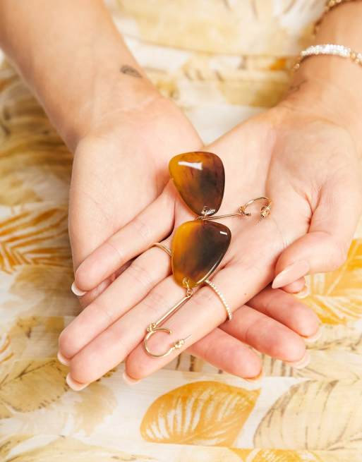 Topshop tortoiseshell pendant drop earrings in gold