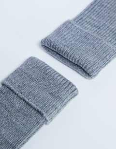 Model wearing Tot ribbed cosy sock in grey