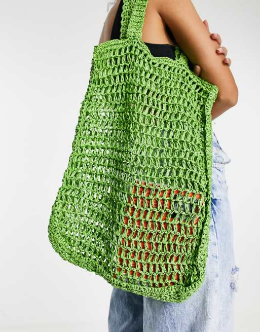 Topshop Tote bag au crochet Vert ASOS