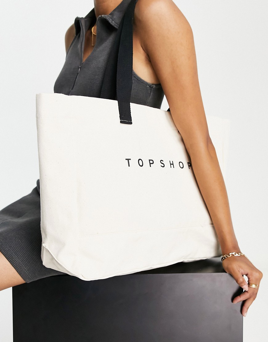 Topshop tote bag in cream-Neutral