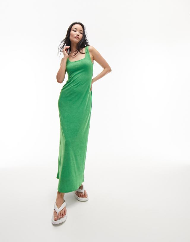 Topshop - towelling plain midi dress in green