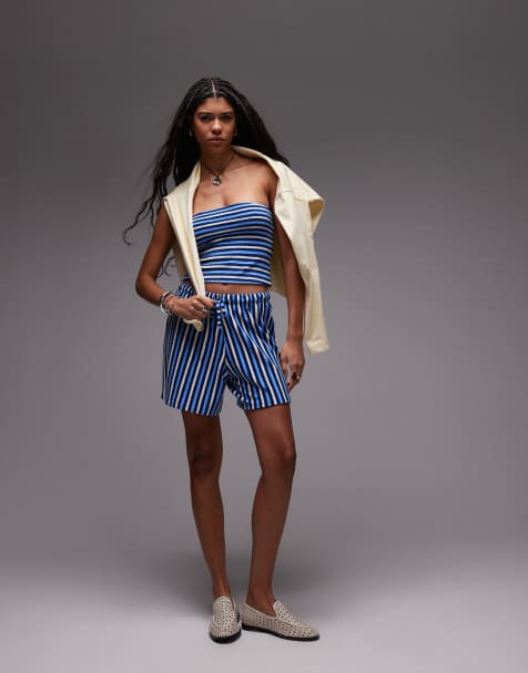 Topshop towelling stripe co-ord in blue - view 1