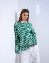 Topshop towelling stripe long sleeve polo in green