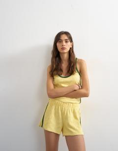 Model wearing Towelling stripe shorts
