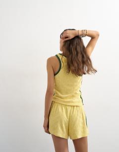 Model wearing Towelling stripe shorts