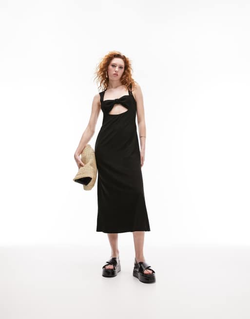 トップショップ Topshop towelling twist front midi dress in black