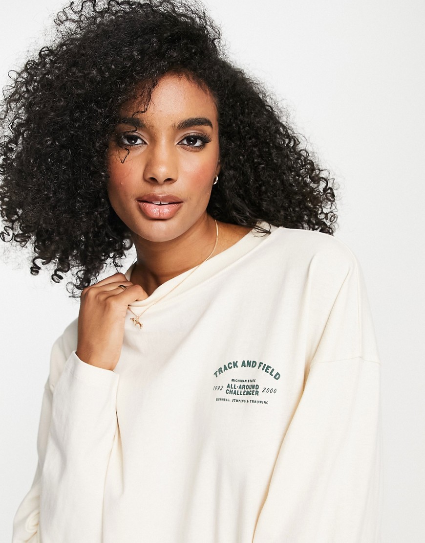 Topshop track and field long sleeve skater tee in neutral