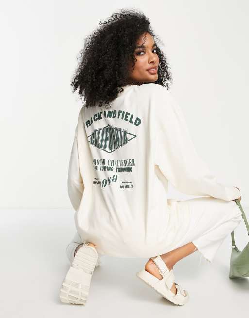 Topshop track and field long sleeve skater tee in neutral, 2 of 4