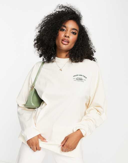 Topshop track and field long sleeve skater tee in neutral, 3 of 4