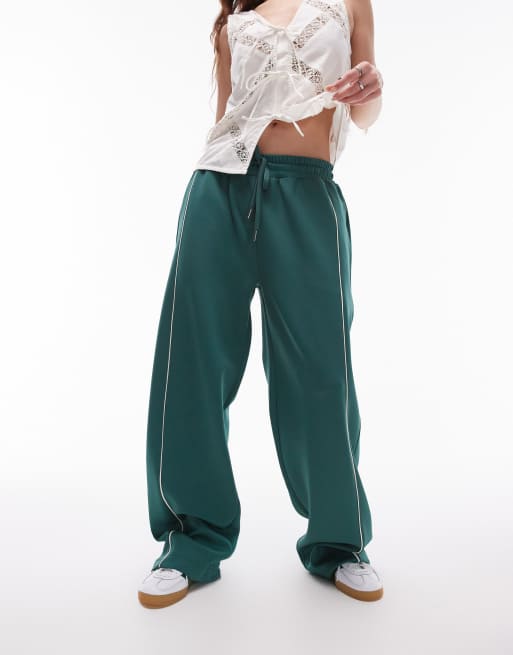 Topshop track wide leg pants in green, 3 of 5