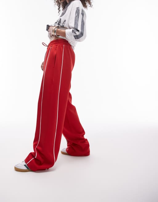 Topshop track wide leg trouser in red ASOS